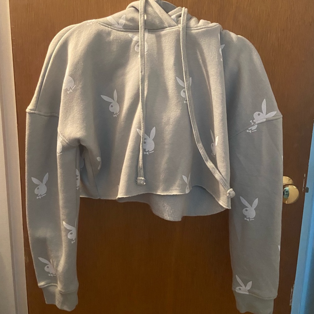 Grey cropped playboy hoodie